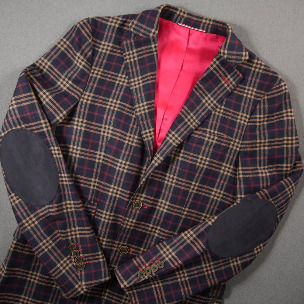 Collegiate Italian Elbow Patch Plaid El Ganso Subalpino Men Blazer Jacket EUR 46